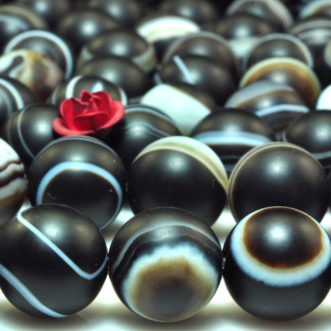 YesBeads Natural Black Eye Banded Agate matte round beads wholesale gemstone jewelry making 15"