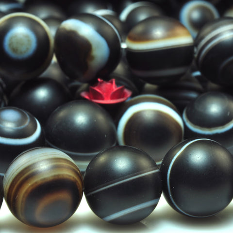 YesBeads Natural Black Eye Banded Agate matte round beads wholesale gemstone jewelry making 15"
