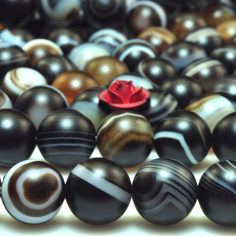 YesBeads Natural Black Eye Banded Agate matte round beads wholesale gemstone jewelry making 15"