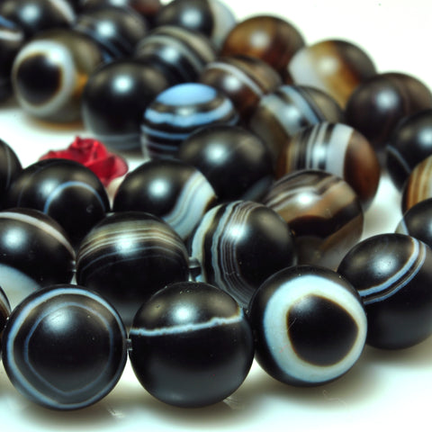 YesBeads Natural Black Eye Banded Agate matte round beads wholesale gemstone jewelry making 15"