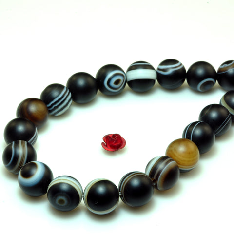 YesBeads Natural Black Eye Banded Agate matte round beads wholesale gemstone jewelry making 15"