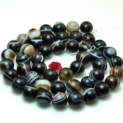 YesBeads Natural Black Eye Banded Agate matte round beads wholesale gemstone jewelry making 15"