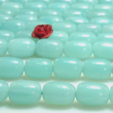 YesBeads natural green Amazonite gemstone smooth barrel loose beads 6x9mm 15"
