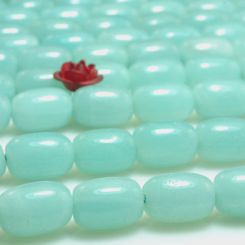 YesBeads natural green Amazonite gemstone smooth barrel loose beads 6x9mm 15"