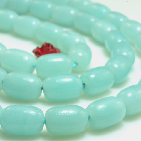 YesBeads natural green Amazonite gemstone smooth barrel loose beads 6x9mm 15"