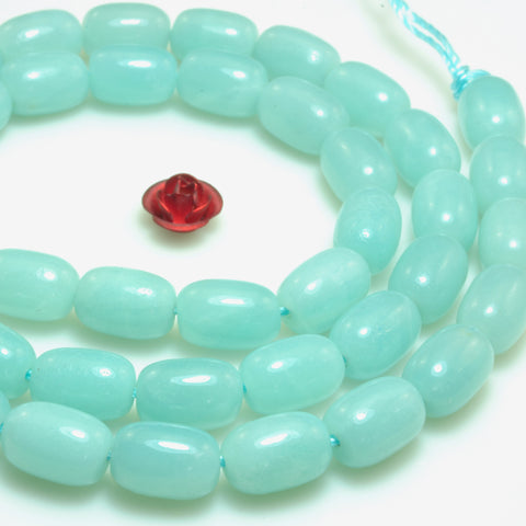 YesBeads natural green Amazonite gemstone smooth barrel loose beads 6x9mm 15"