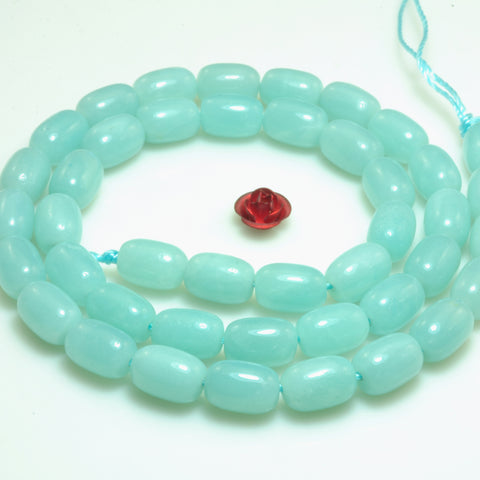 YesBeads natural green Amazonite gemstone smooth barrel loose beads 6x9mm 15"