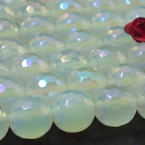 YesBeads Titanium White Agate faceted round loose beads wholesale gemstone jewelry 15"
