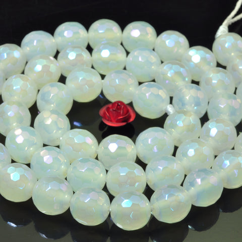 YesBeads Titanium White Agate faceted round loose beads wholesale gemstone jewelry 15"
