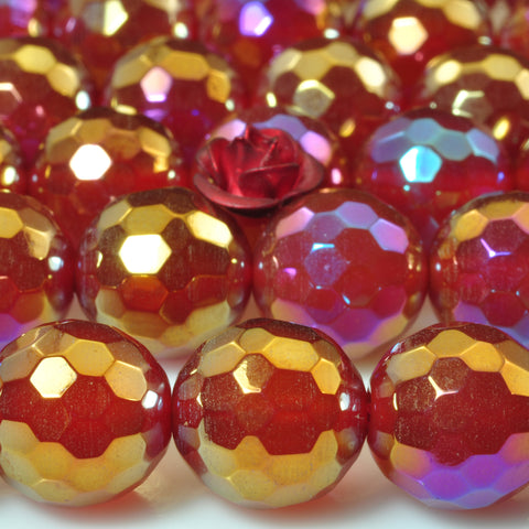 YesBeads Titanium Carnelian faceted round loose beads gemstone wholesale jewelry making suppies 15"