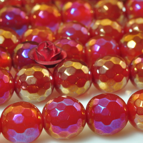 YesBeads Titanium Carnelian faceted round loose beads gemstone wholesale jewelry making suppies 15"