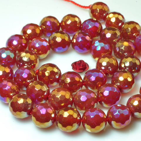 YesBeads Titanium Carnelian faceted round loose beads gemstone wholesale jewelry making suppies 15"