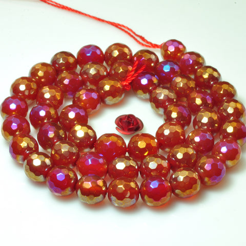 YesBeads Titanium Carnelian faceted round loose beads gemstone wholesale jewelry making suppies 15"