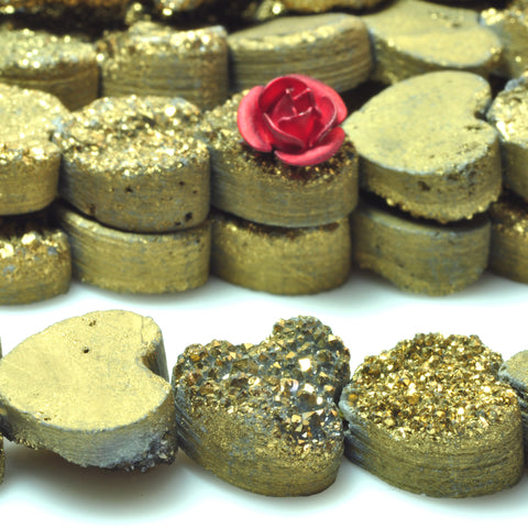 YesBeads Druzy Quartz titanium gold rough flat back heart beads gemstone jewelry 7"