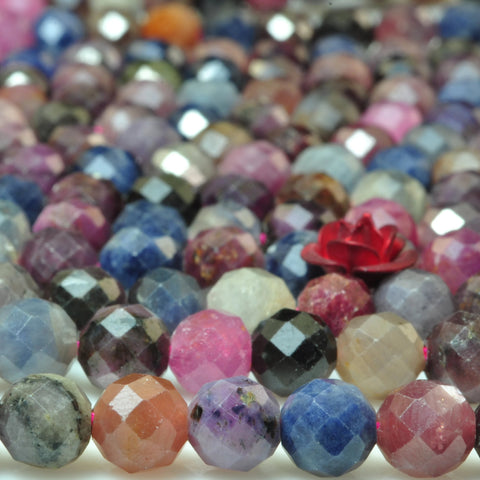YesBeads Natural Ruby Sapphire gemstone faceted round loose beads multicolour wholesale jewelry making15"