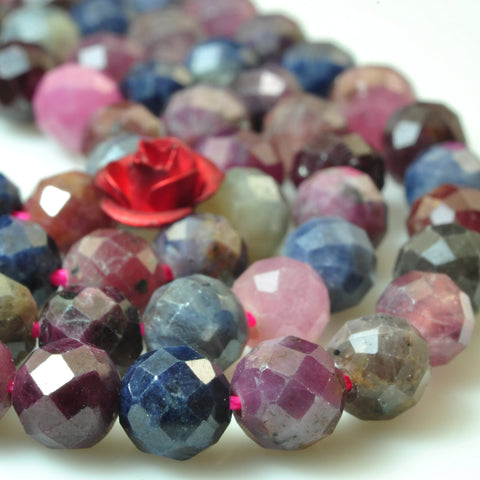 YesBeads Natural Ruby Sapphire gemstone faceted round loose beads multicolour wholesale jewelry making15"