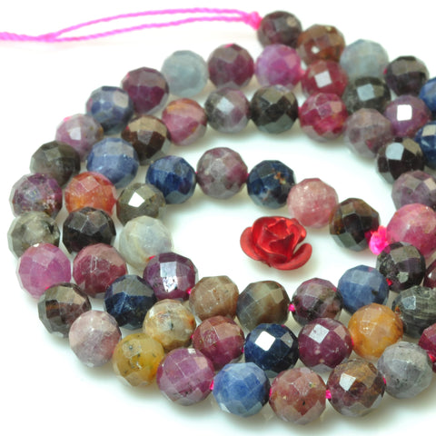 YesBeads Natural Ruby Sapphire gemstone faceted round loose beads multicolour wholesale jewelry making15"