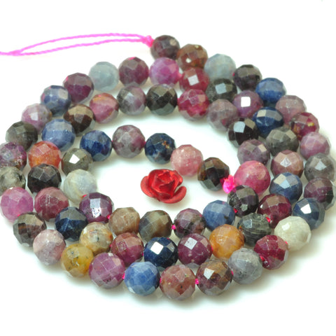 YesBeads Natural Ruby Sapphire gemstone faceted round loose beads multicolour wholesale jewelry making15"