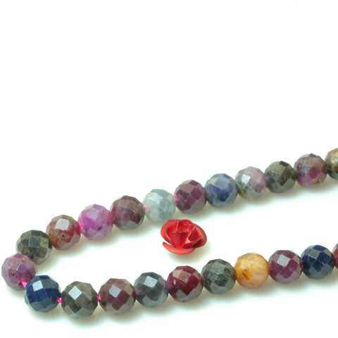 YesBeads Natural Ruby Sapphire gemstone faceted round loose beads multicolour wholesale jewelry making15"