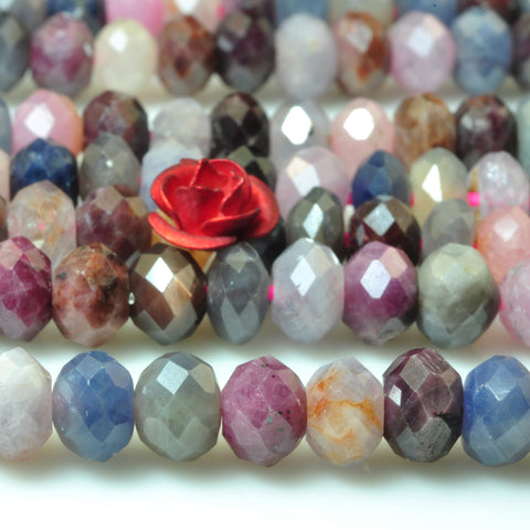 YesBeads natural Ruby Sapphire gemstone faceted rondelle beads wholesale 4x6mm 15"