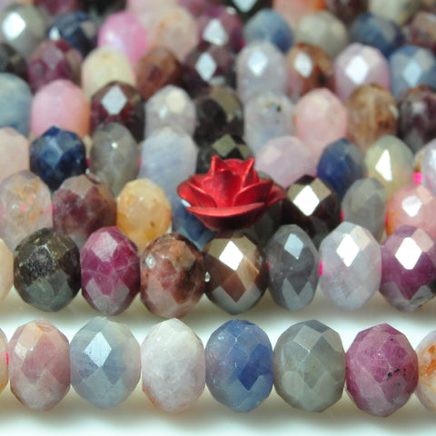 YesBeads natural Ruby Sapphire gemstone faceted rondelle beads wholesale 4x6mm 15"