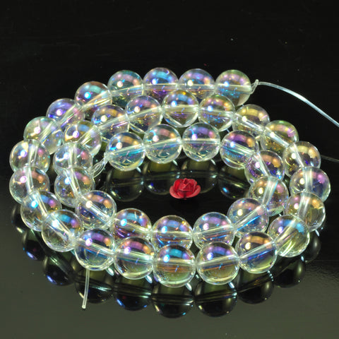 Titanium Clear Rock Crystal AB color clear quartz smooth round beads wholesale gemstone for jewelry making DIY bracelet necklace