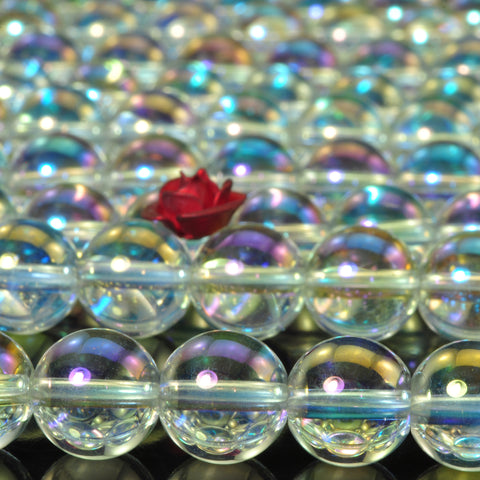 Titanium Clear Rock Crystal AB color clear quartz smooth round beads wholesale gemstone for jewelry making DIY bracelet necklace