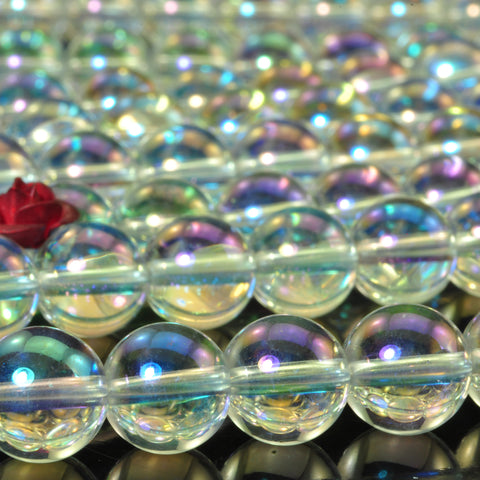 Titanium Clear Rock Crystal AB color clear quartz smooth round beads wholesale gemstone for jewelry making DIY bracelet necklace