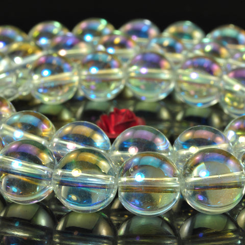 Titanium Clear Rock Crystal AB color clear quartz smooth round beads wholesale gemstone for jewelry making DIY bracelet necklace