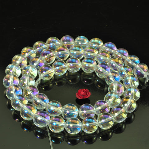Titanium Clear Rock Crystal AB color clear quartz smooth round beads wholesale gemstone for jewelry making DIY bracelet necklace