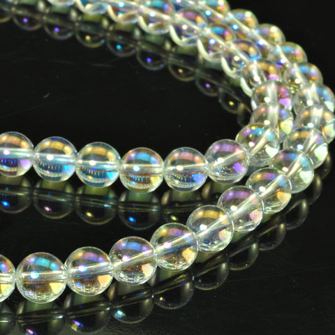 Titanium Clear Rock Crystal AB color clear quartz smooth round beads wholesale gemstone for jewelry making DIY bracelet necklace