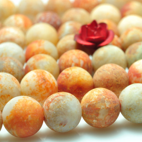 YesBeads Natural Fossil Coral Jasper matte round beads gemstone wholesale jewelry 15"