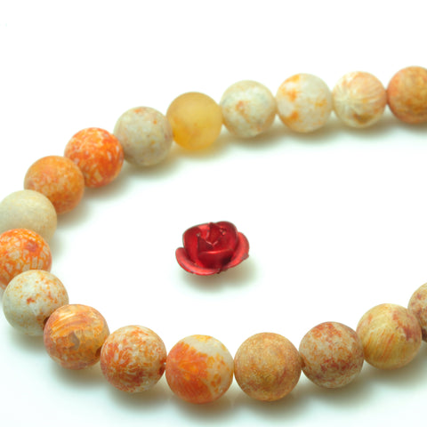 YesBeads Natural Fossil Coral Jasper matte round beads gemstone wholesale jewelry 15"
