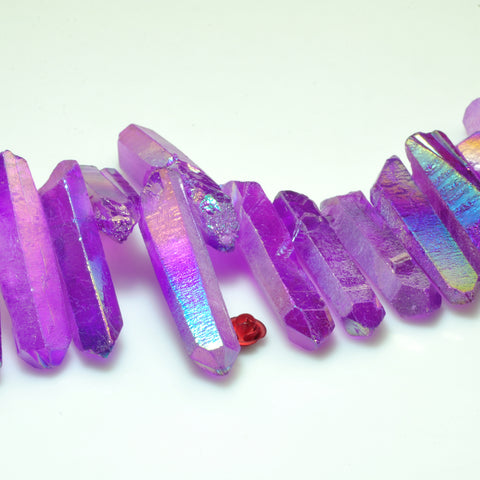 Quartz crystal points titanium coated purple mystic AB rough matte spike tower stick beads 15"