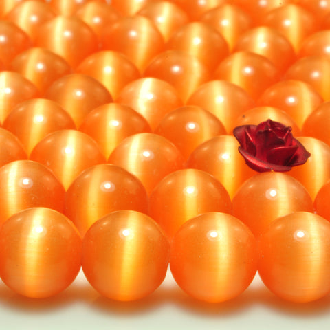 YesBeads Orange Cat Eye smooth round Synthetic beads chatoyant cat eyes wholesale jewelry making 15"