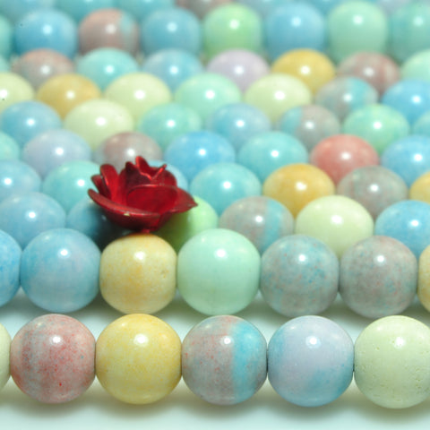 YesBeads Alashan Rainbow Jasper smooth round loose beads wholesale gemstone jewelry making 15"