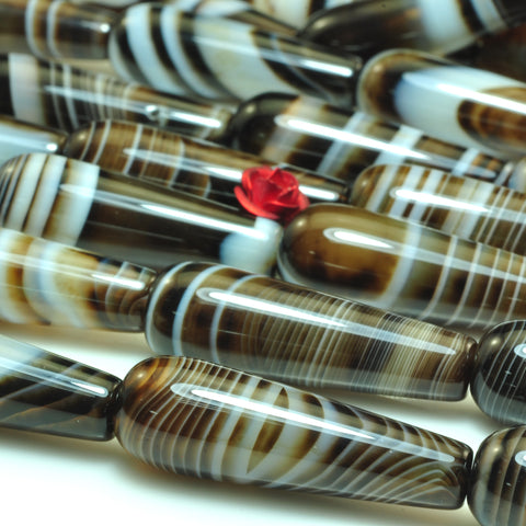 YesBeads Natural Brown Banded Agate smooth teardrop beads gemstone wholesale 15"