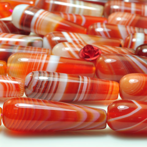 YesBeads Natural Red Banded Agate smooth teardrop beads gemstone wholesale 15"
