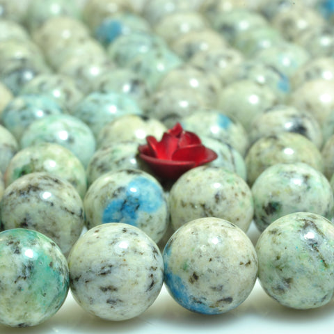 YesBeads Natural K2 Blue gemstone smooth round loose beads wholesale jewelry making 8mm 10mm 15"