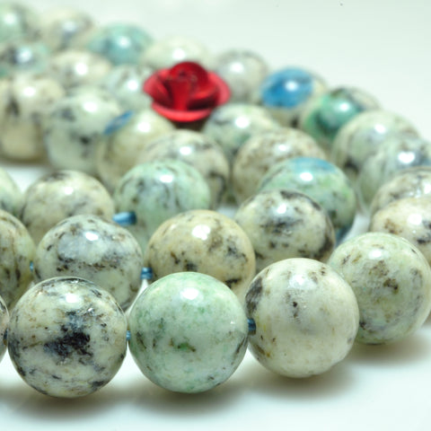YesBeads Natural K2 Blue gemstone smooth round loose beads wholesale jewelry making 8mm 10mm 15"