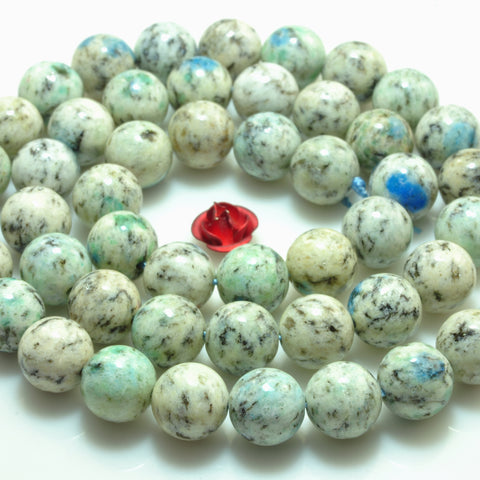 YesBeads Natural K2 Blue gemstone smooth round loose beads wholesale jewelry making 8mm 10mm 15"
