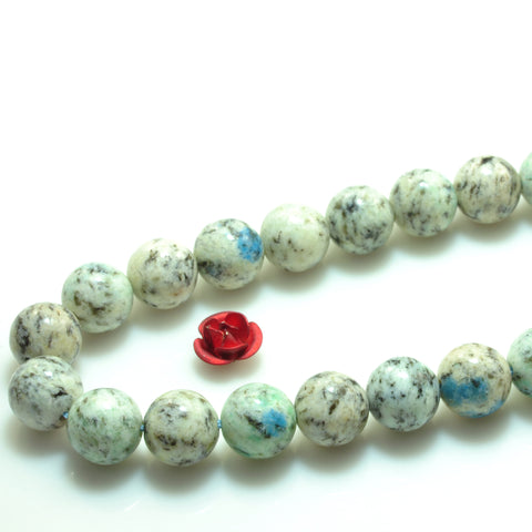 YesBeads Natural K2 Blue gemstone smooth round loose beads wholesale jewelry making 8mm 10mm 15"