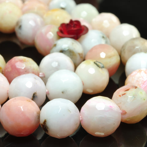 YesBeads Natural Pink Opal faceted round loose beads wholesale gemstone jewelry 15"
