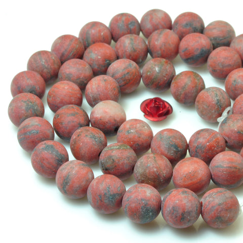 YesBeads Natural Sesame Red Jasper matte round beads gemstone wholesale 15"
