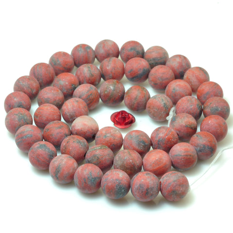 YesBeads Natural Sesame Red Jasper matte round beads gemstone wholesale 15"
