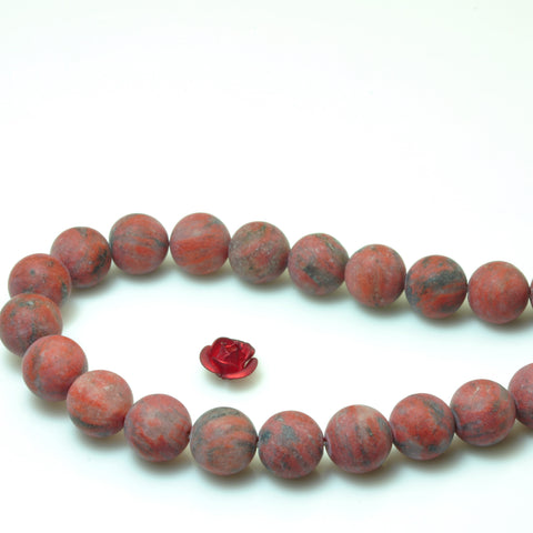 YesBeads Natural Sesame Red Jasper matte round beads gemstone wholesale 15"