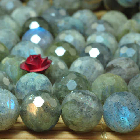 YesBeads Natural Labradorite A grade gemstone faceted round beads 9mm 15"