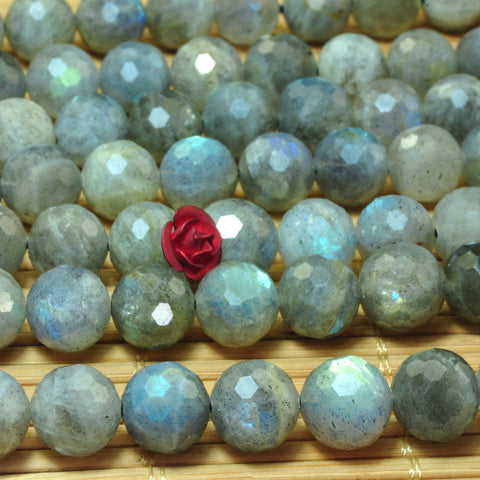 YesBeads Natural Labradorite A grade gemstone faceted round beads 9mm 15"