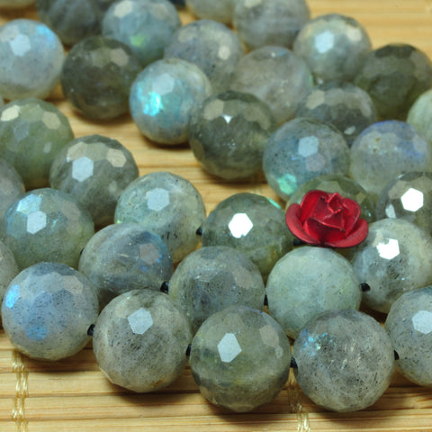 YesBeads Natural Labradorite A grade gemstone faceted round beads 9mm 15"