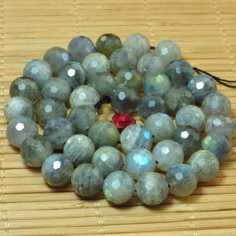 YesBeads Natural Labradorite A grade gemstone faceted round beads 9mm 15"